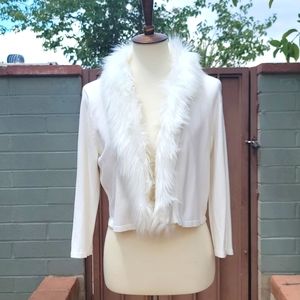 Faux fur collar white cardigan